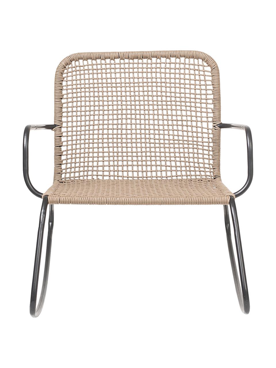 Rotan schommelstoel Mundo met metalen frame, Frame: gepoedercoat metaal, Zitvlak: polyethyleen, Zwart, beige, B 73 x D 89 cm