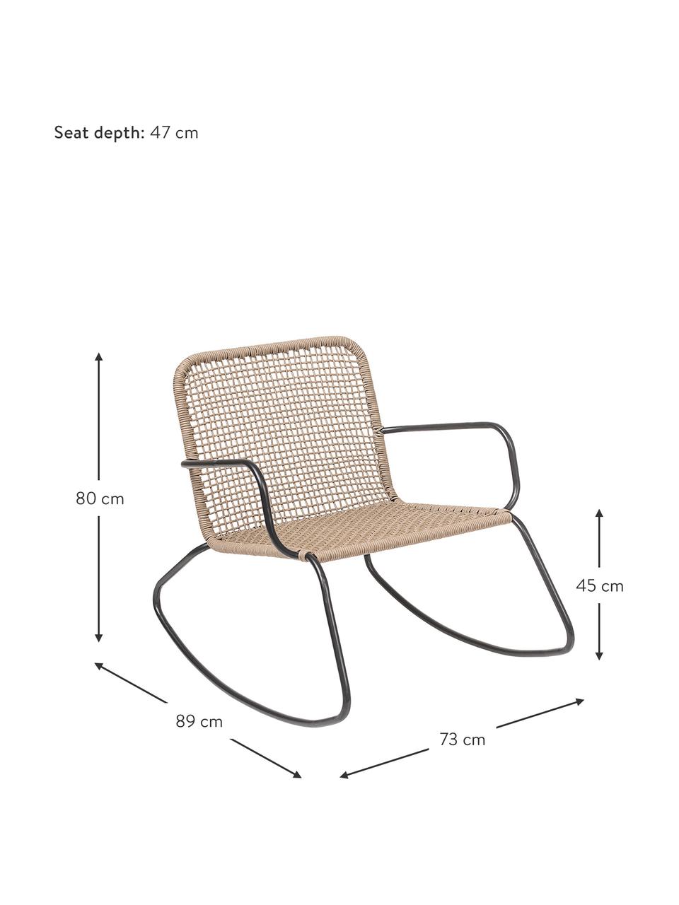 Mecedora de ratán y metal Mundo, Estructura: metal con pintura en polv, Asiento: polietileno, Negro, beige, An 73 x F 89 cm