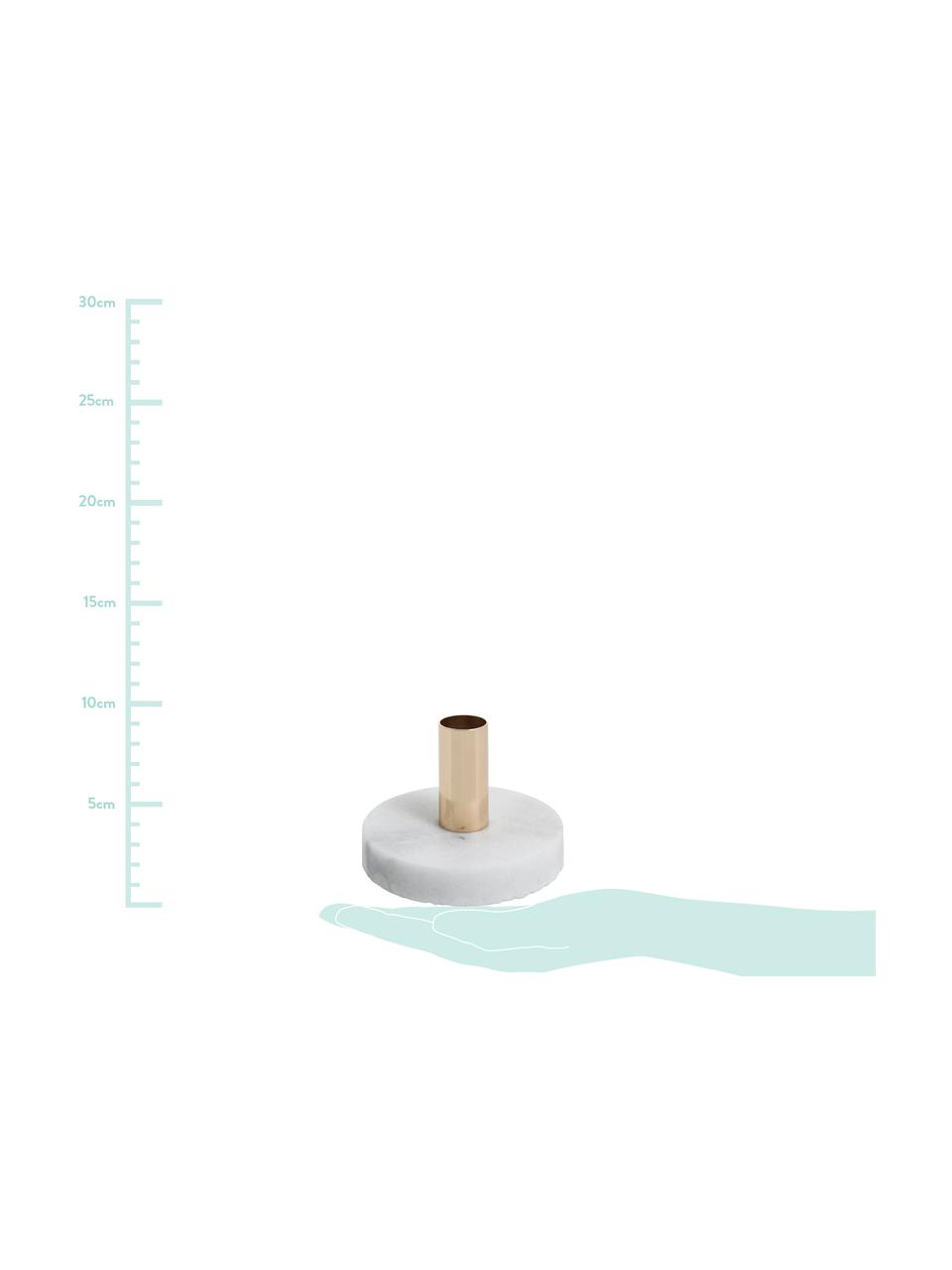 Marmor-Kerzenhalter Cole, Marmor, Metall, Weiß, Goldfarben, Ø 10 x H 7 cm