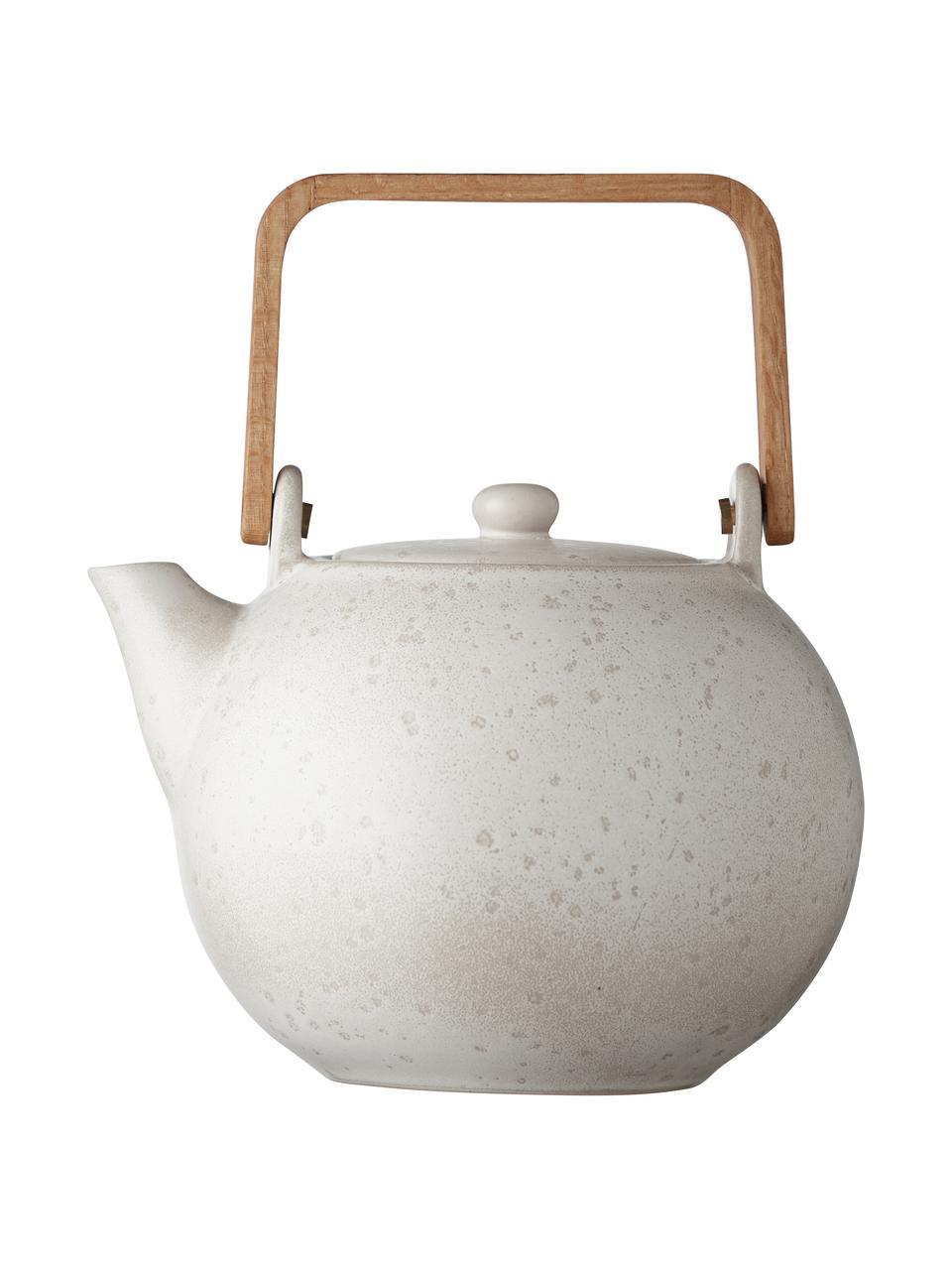 Theepot Bizz gespikkeld en met houten handvat, 1.2 L, Keramiek, Lichtbeige, 1.2 L