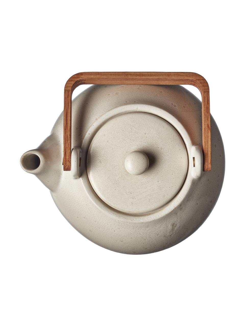 Theepot Bizz gespikkeld en met houten handvat, 1.2 L, Keramiek, Lichtbeige, 1.2 L