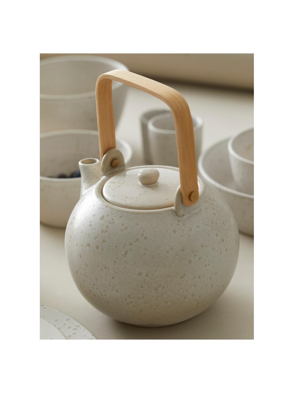 Theepot Bizz gespikkeld en met houten handvat, 1.2 L, Keramiek, Lichtbeige, 1.2 L