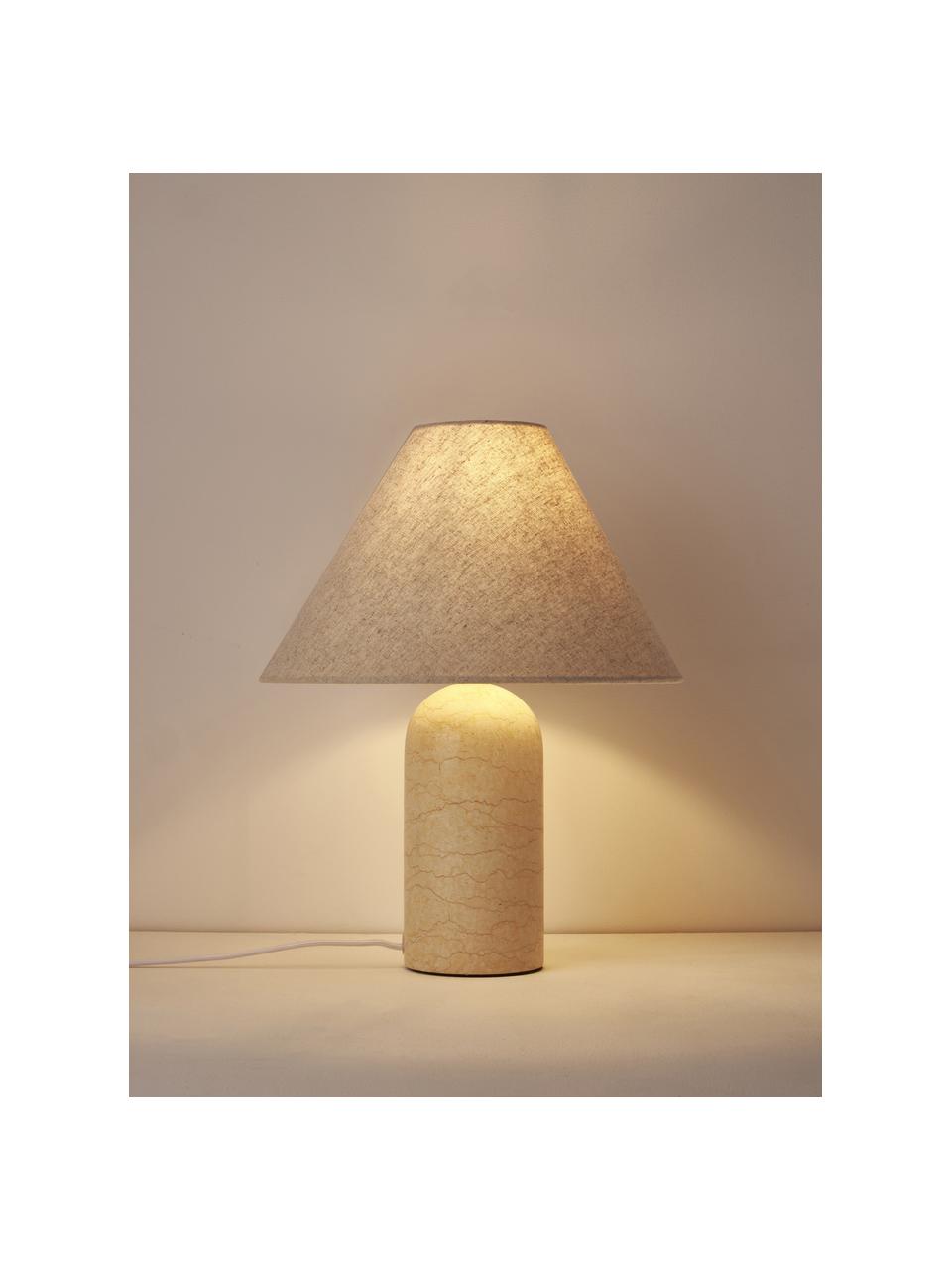 Lampe à poser avec pied en marbre aspect travertin Gia, Beige, aspect travertin, Ø 30 x haut. 39 cm