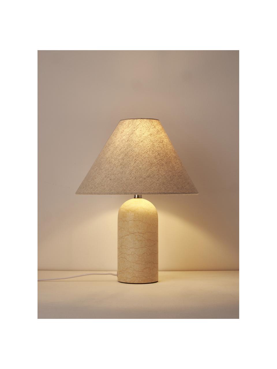 Tischlampe Gia mit Marmorfuß, Lampenschirm: 50 % Leinen, 50 % Polyest, Lampenfuß: Marmor, Beige, marmoriert, Ø 30 x H 39 cm