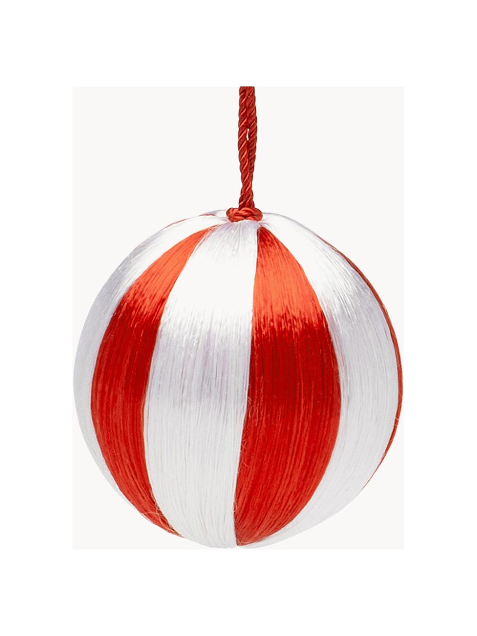 Weihnachtskugeln Corded, 2 Stück, in verschiedenen Grössen, Viskose, Kunststoff, Weiss, Rot, Ø 6 cm