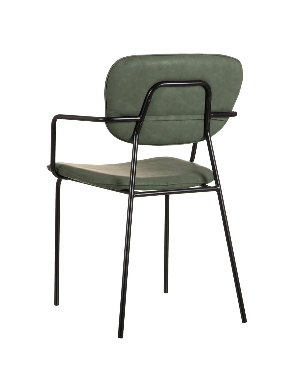 Silla tapizada en cuero sintético Iskia, Tapizado: cuero sintético (95% poli, Estructura: aglomerado, Patas: metal, Verde, negro, An 54 x F 55 cm