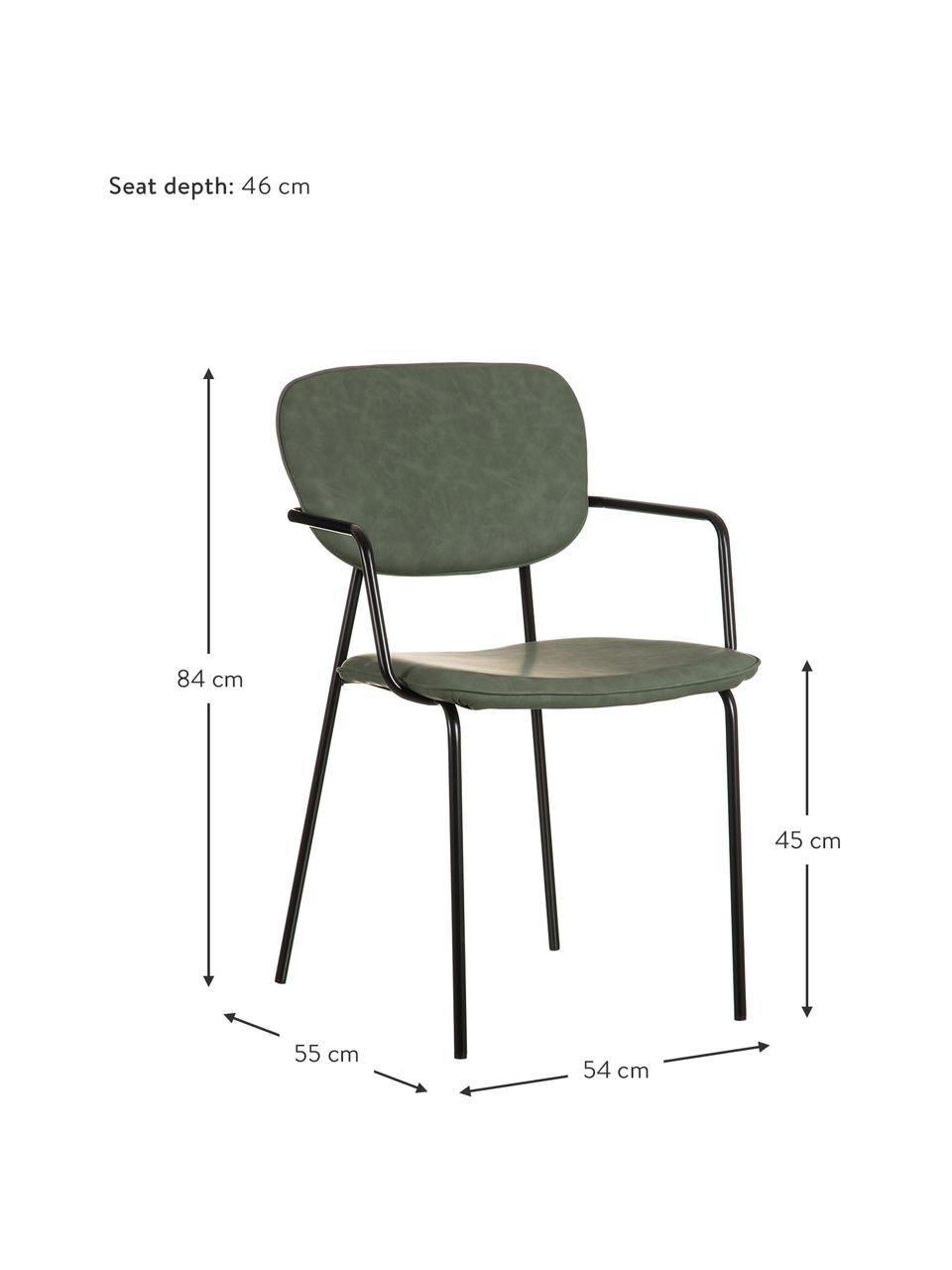 Silla tapizada en cuero sintético Iskia, Tapizado: cuero sintético (95% poli, Estructura: aglomerado, Patas: metal, Verde, negro, An 54 x F 55 cm