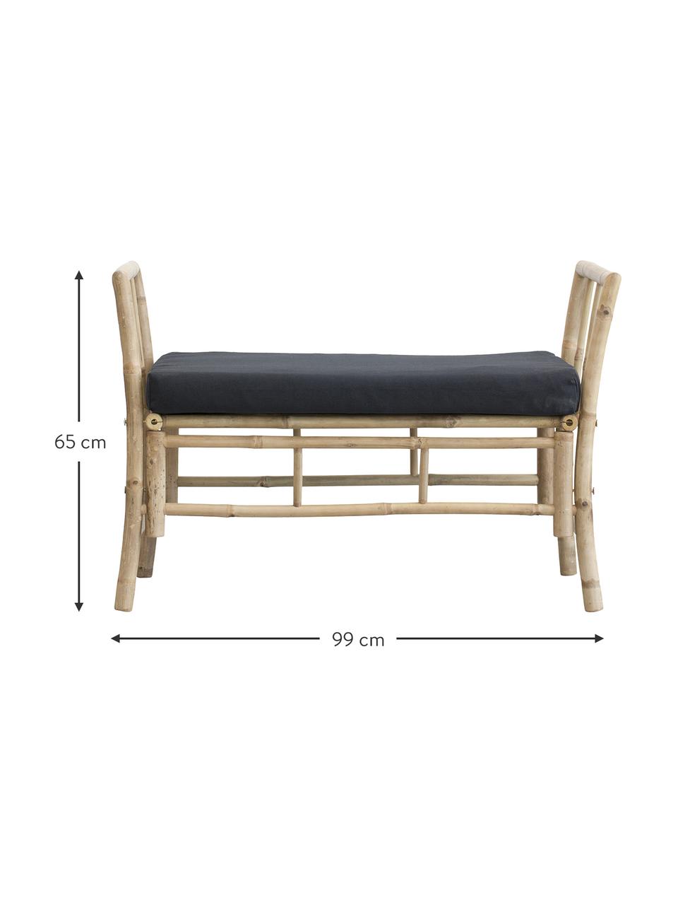 Banc de jardin bambou avec coussin d'assise Mandisa, Brun clair, noir, larg. 99 x haut. 65 cm