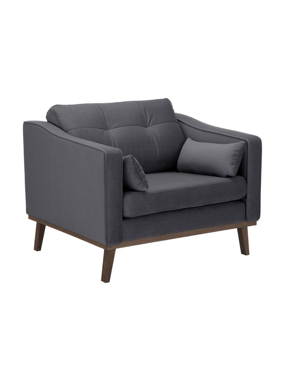 Fauteuil classique velours gris foncé Alva, Revêtement : gris Pieds : hêtre, teinte sombre