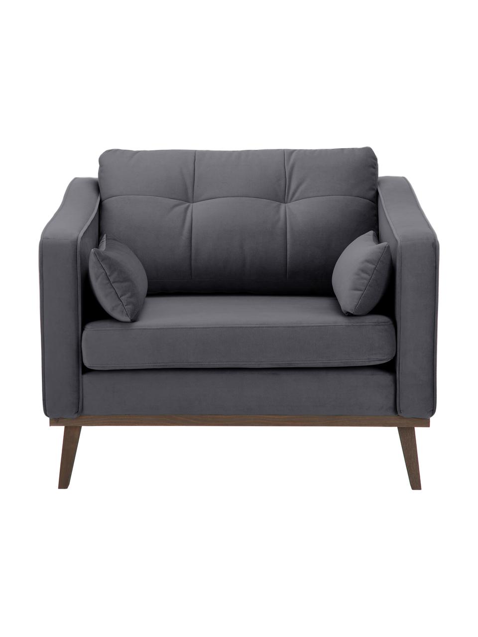 Fauteuil classique velours gris foncé Alva, Revêtement : gris Pieds : hêtre, teinte sombre