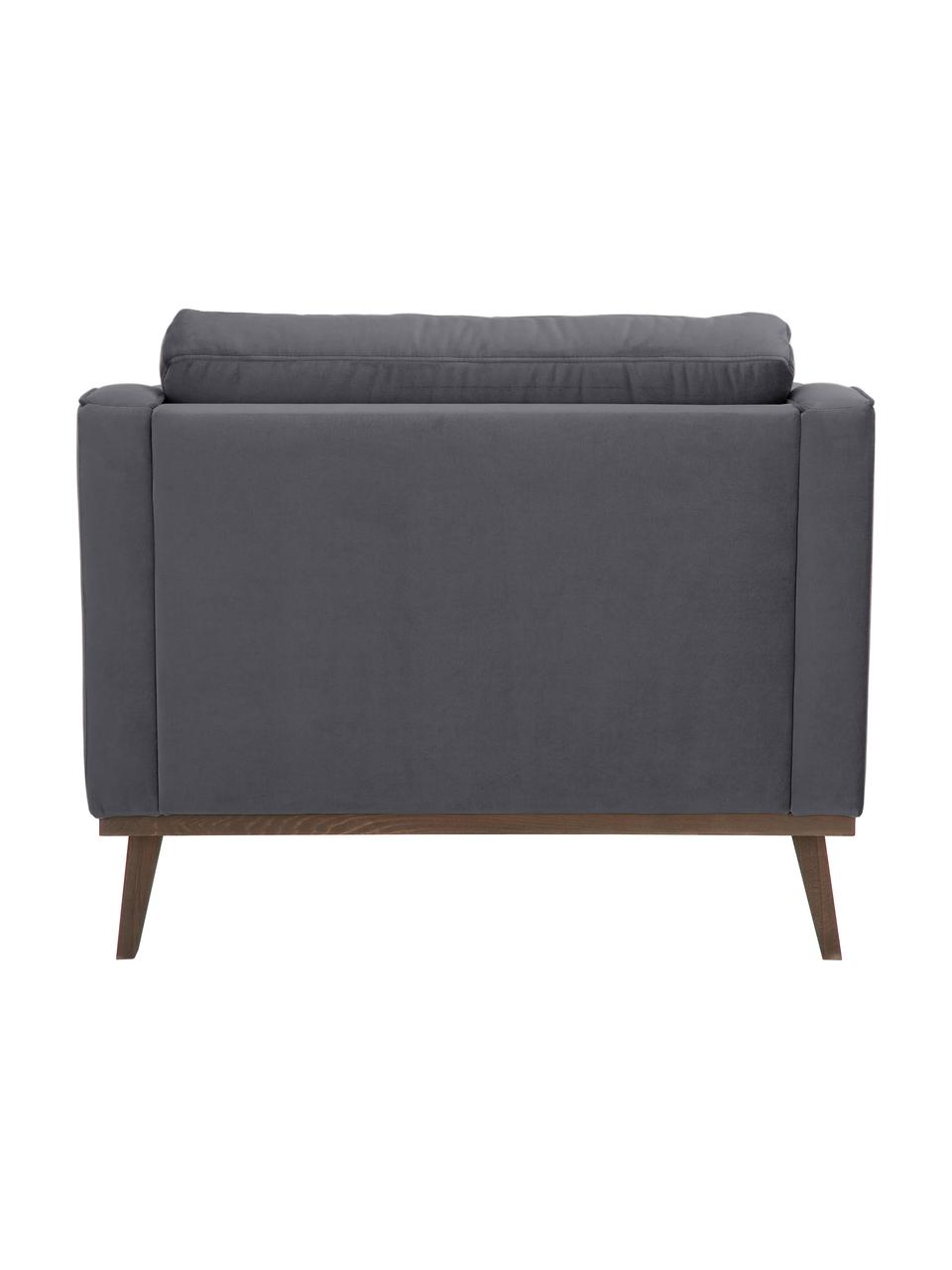 Klassieke fluwelen fauteuil Alva in grijs met beukenhouten poten, Bekleding: fluweel (hoogwaardig poly, Frame: massief grenenhout, Poten: massief gebeitst beukenho, Fluweel donkergrijs, B 102 x D 92 cm