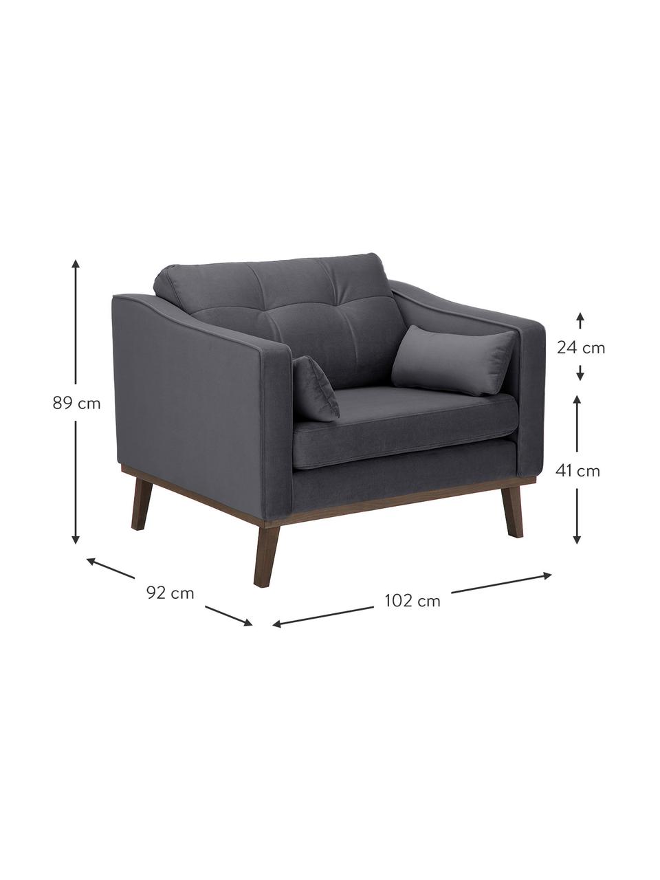 Fotel z aksamitu  z nogami z drewna bukowego Alva, Tapicerka: aksamit (wysokiej jakości, Nogi: lite drewno bukowe, barwi, Aksamitny ciemny szary, S 102 x G 92 cm