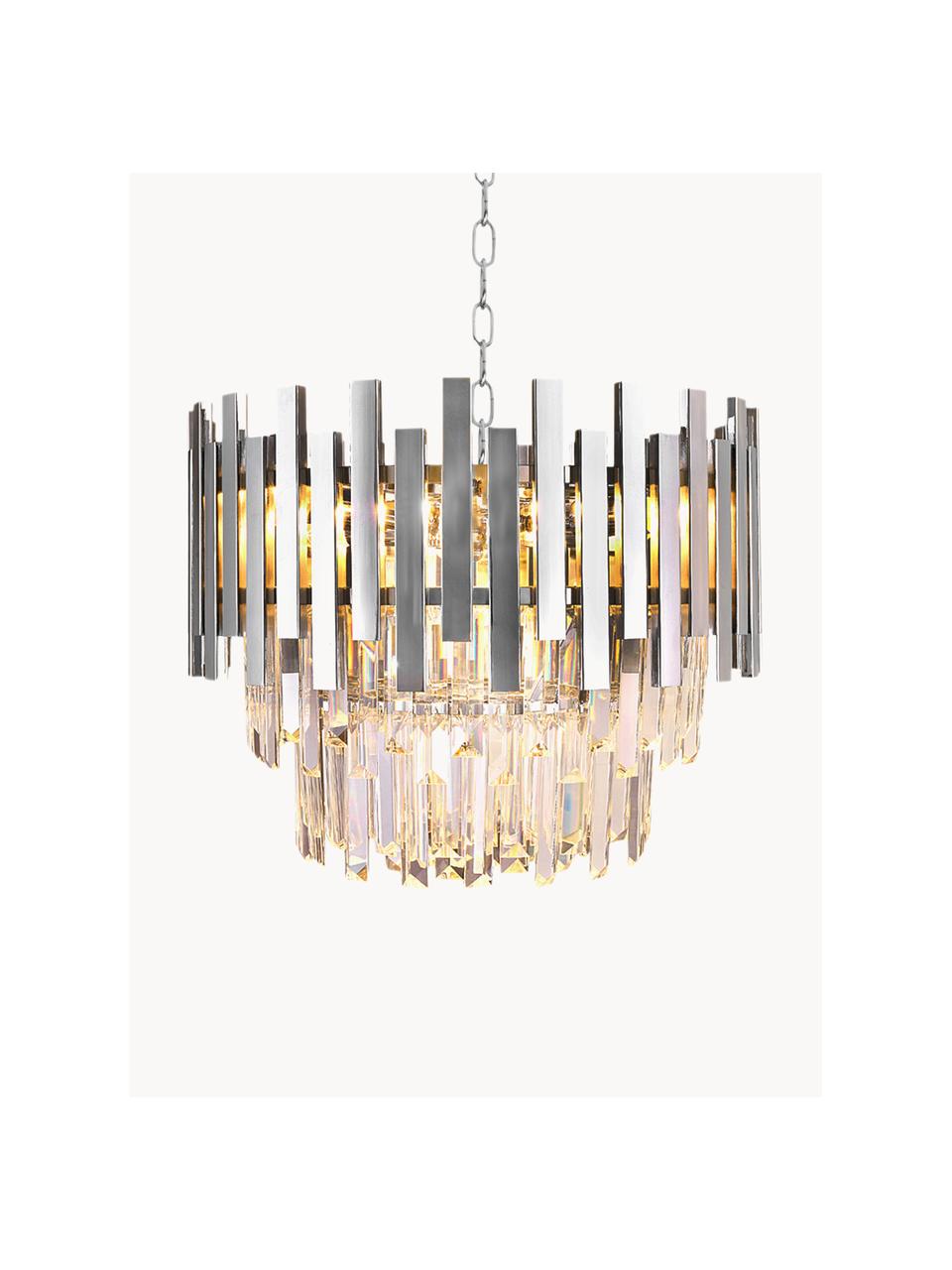 Grosse Pendelleuchte Aspen, handgefertigt, Lampenschirm: Glas, Metall, beschichtet, Silberfarben, Transparent, Ø 45 x H 50 cm