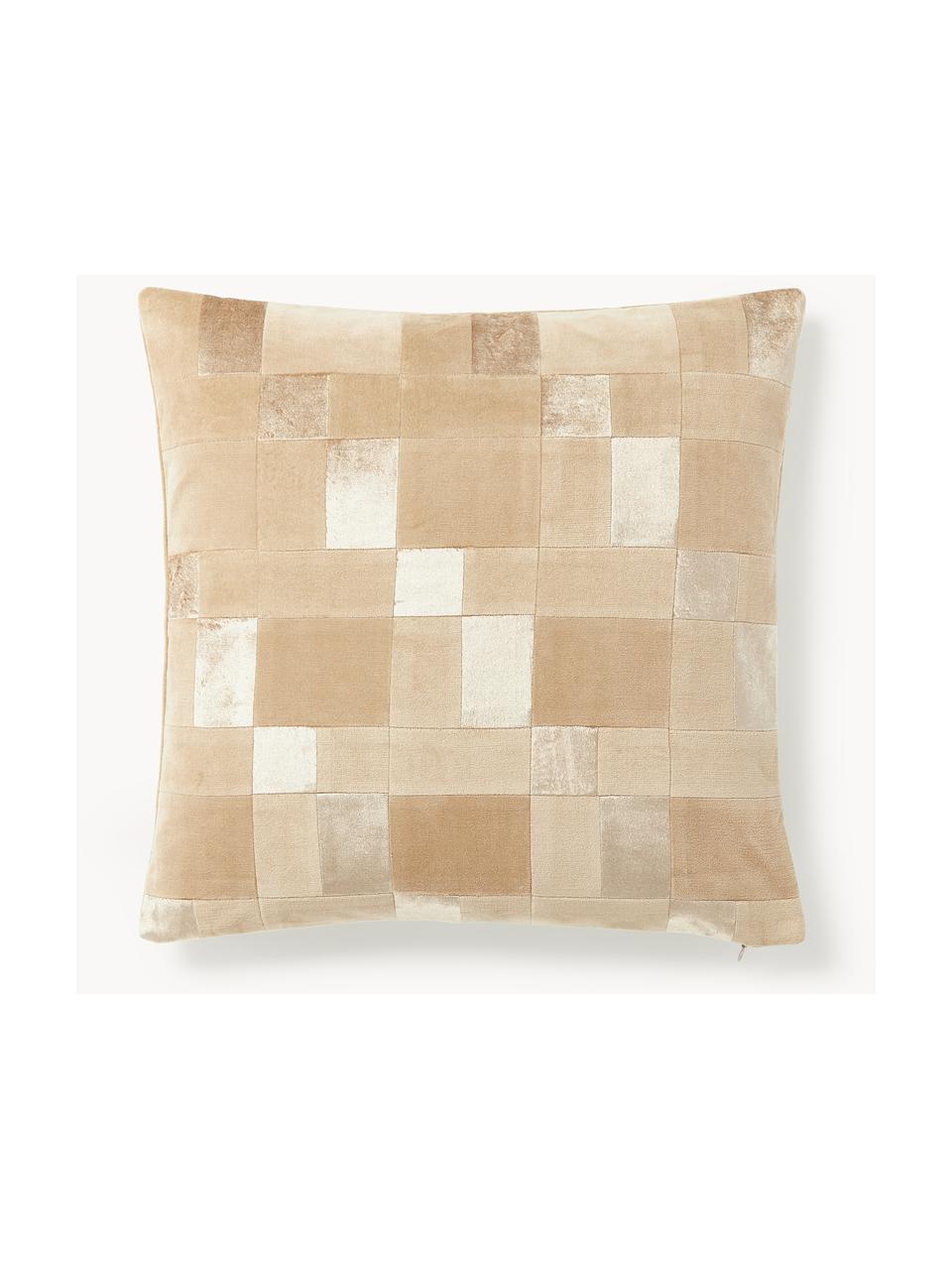 Housse de coussin 50x50 patchwork en velours Bastien, Tons beiges, larg. 50 x long. 50 cm