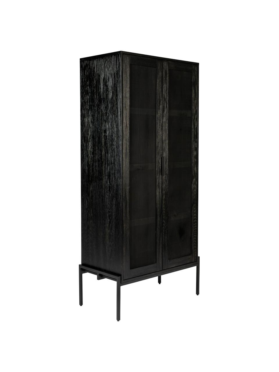 Vitrina de madera y metal Hardy, Estructura: tablero de fibras de dens, Patas: metal recubierto, Negro, An 80 x Al 180 cm