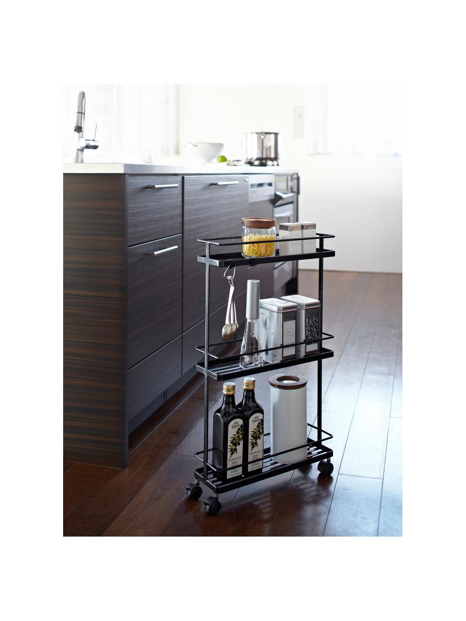 Carrello portaoggetti con ruote Tower, Acciaio rivestito, Nero, Larg. 38 x Alt. 66 cm