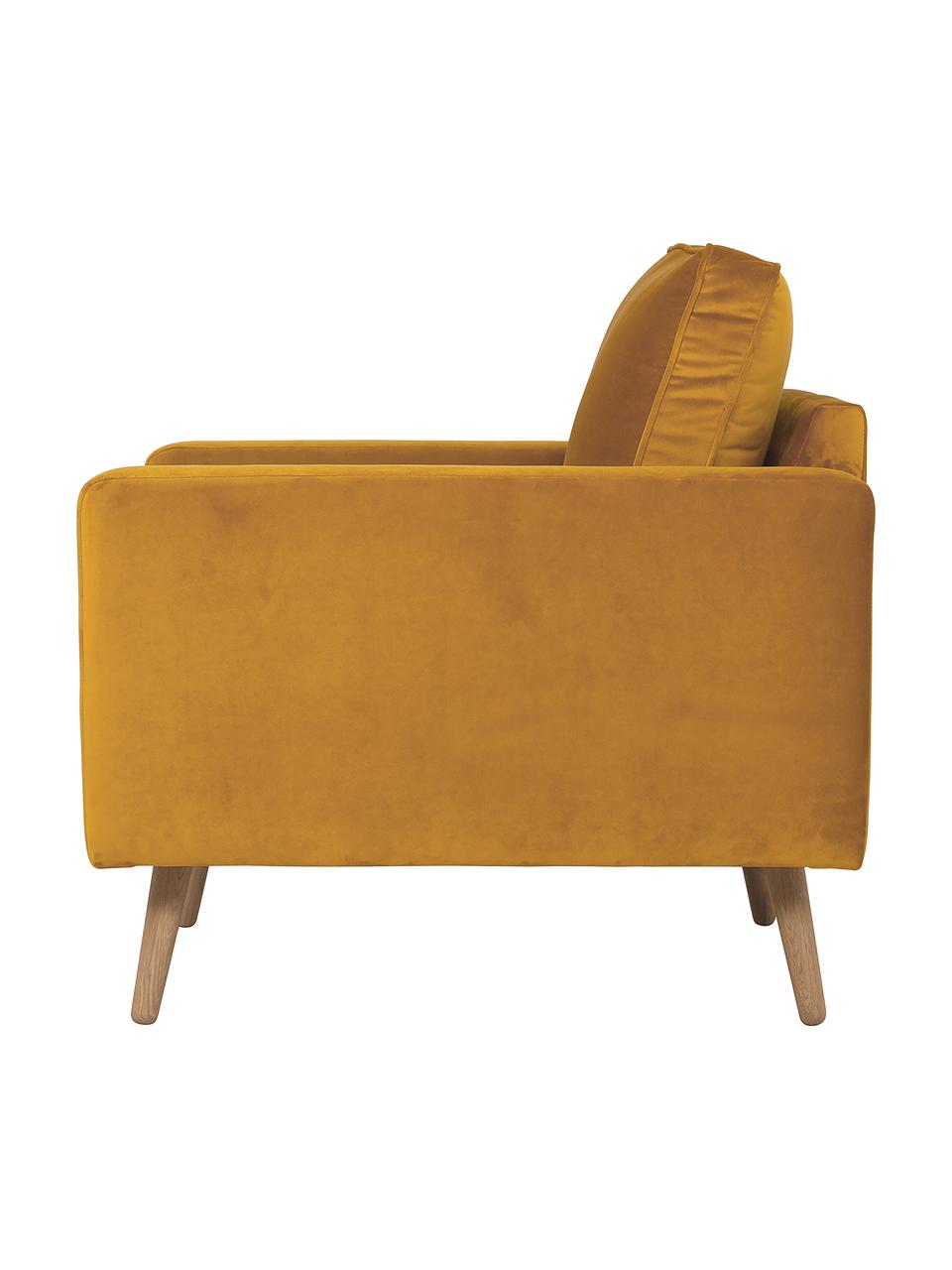 Poltrona in velluto giallo ocra Saint, Rivestimento: velluto (poliestere) Il r, Struttura: Legno di quercia massicci, Velluto giallo senape, Larg. 85 x Prof. 76 cm