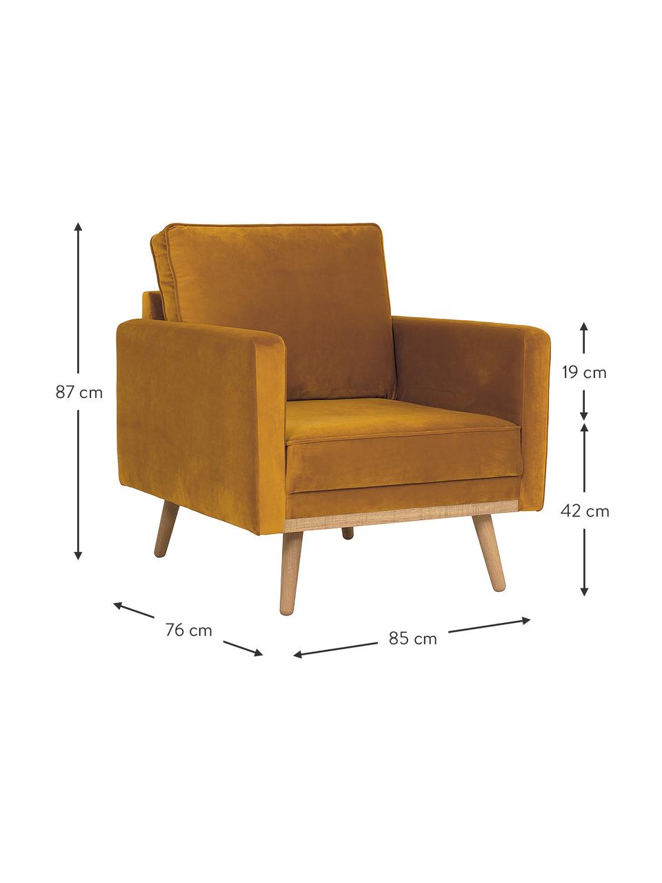 Poltrona in velluto giallo ocra Saint, Rivestimento: velluto (poliestere) Il r, Struttura: Legno di quercia massicci, Velluto giallo senape, Larg. 85 x Prof. 76 cm