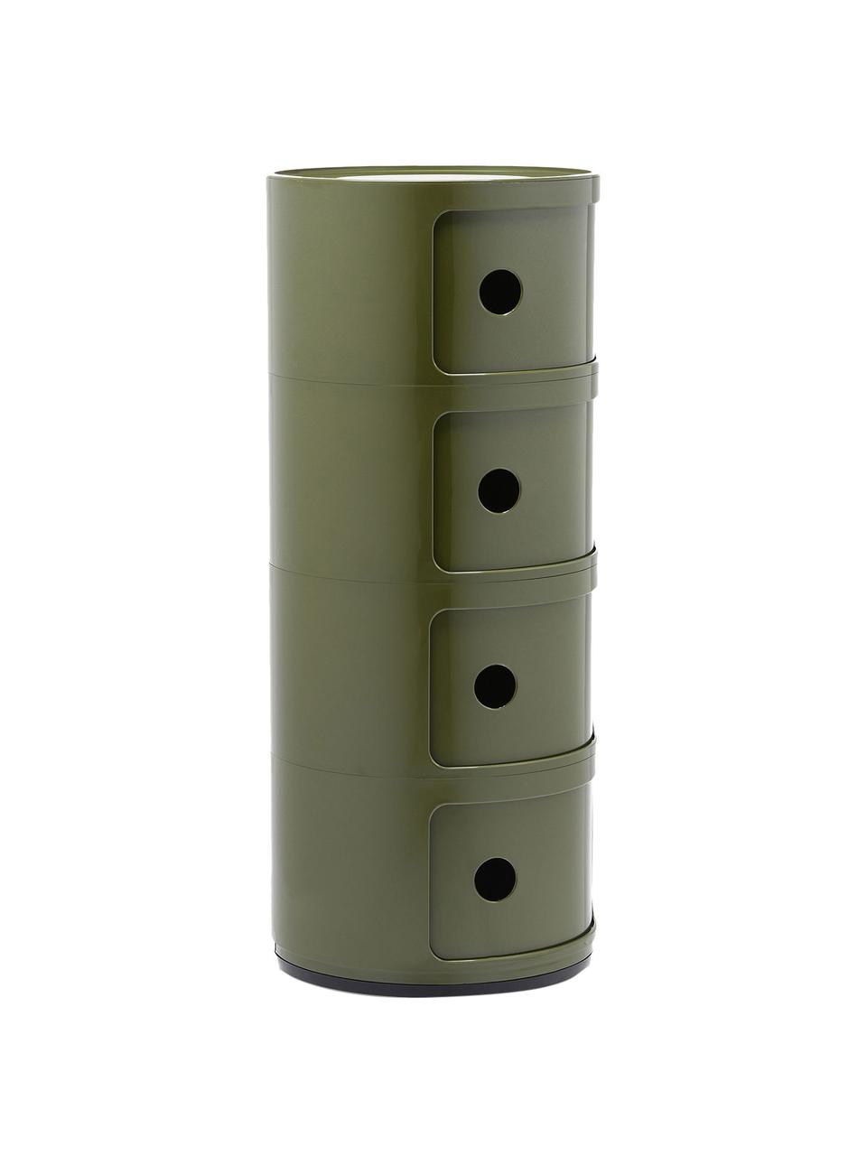 Stolik pomocniczy Componibili, 4 moduły, Tworzywo sztuczne z certyfikatem Greenguard, Zielony, błyszczący, Ø 32 x W 77 cm