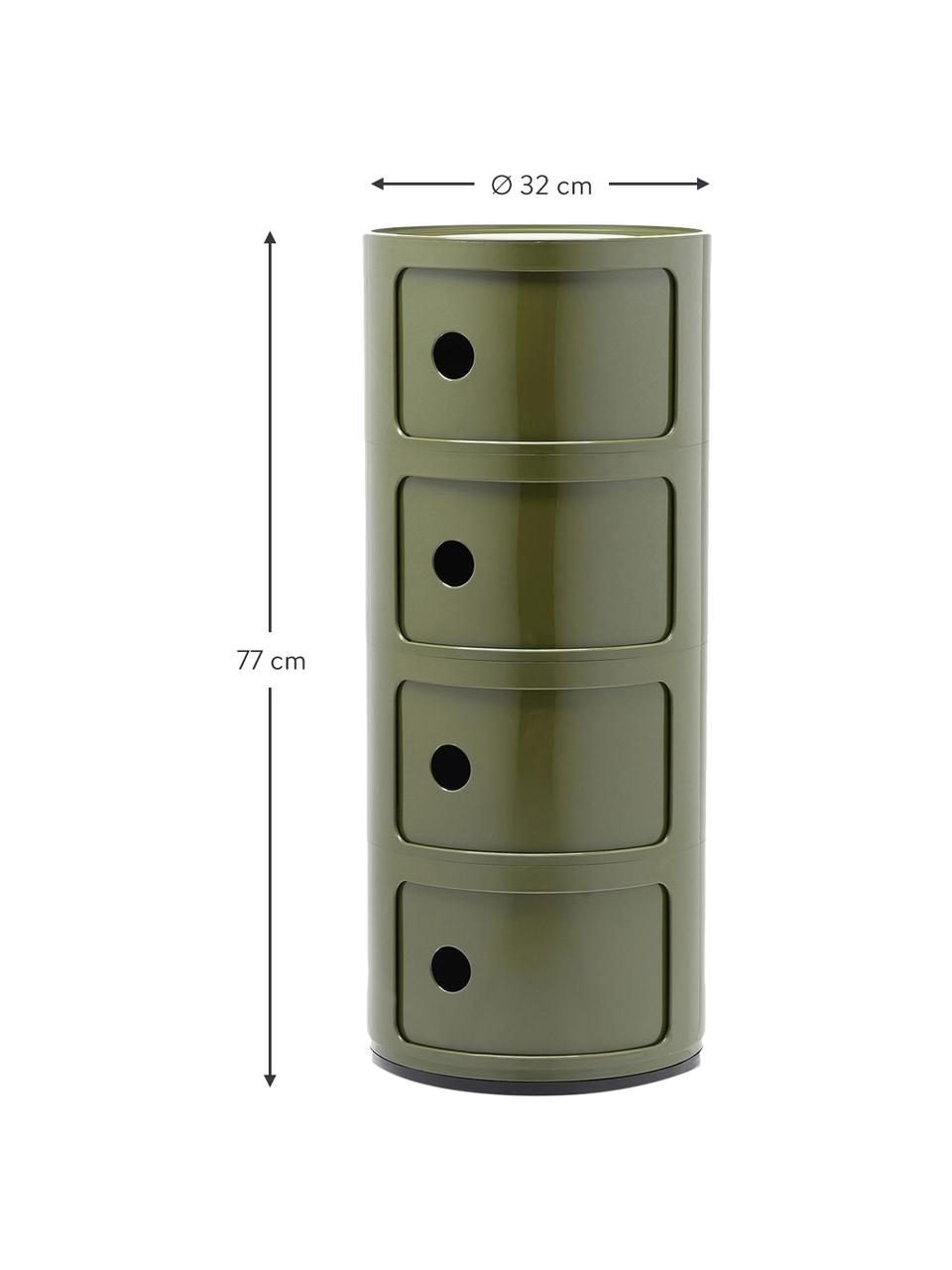 Design container Componibili, 4 modules, Kunststof, Greenguard gecertificeerd, Groen, glanzend, Ø 32 x H 77 cm
