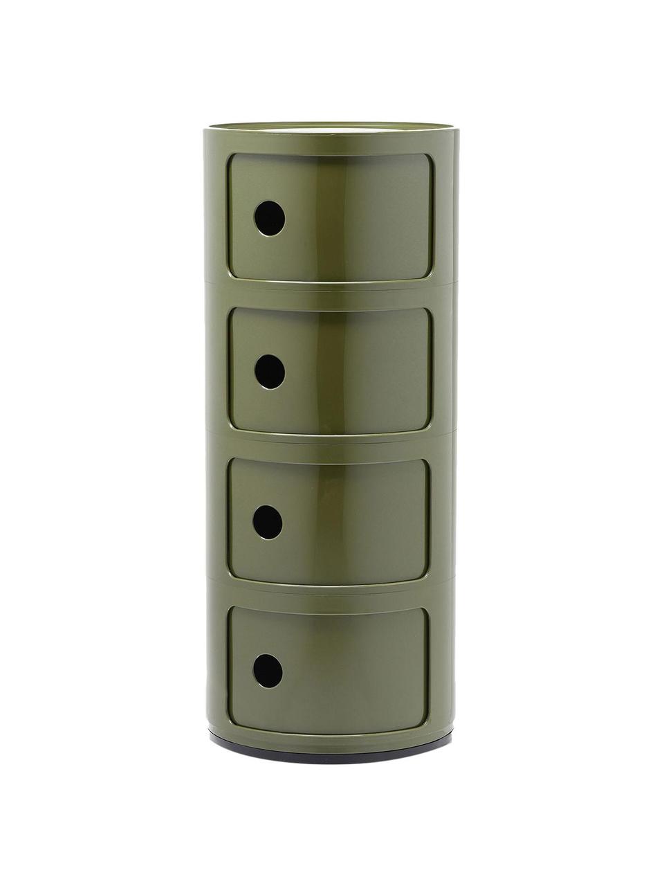 Contenitore di design con 4 cassetti Componibili, Plastica certificata Greenguard, Verde lucido, Ø 32 x Alt. 77 cm