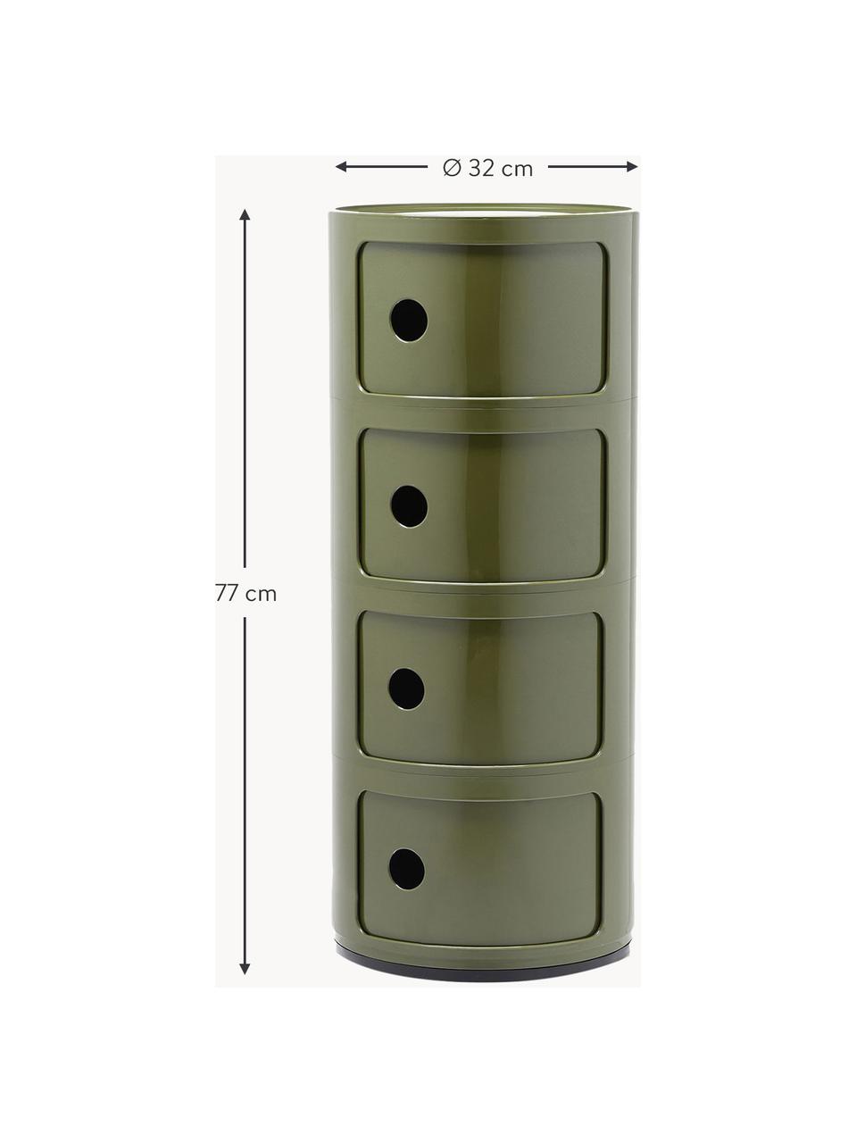 Design container Componibili, 4 modules, Kunststof (ABS), gelakt, Greenguard-gecertificeerd, Olijfgroen, glanzend, Ø 32 x H 77 cm