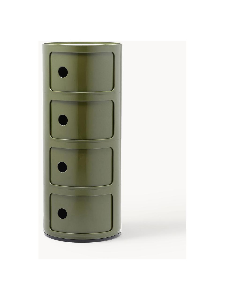 Contenitore di design con 4 cassetti Componibili, Plastica (ABS) laccata, certificata Greenguard, Verde oliva, lucido, Ø 32 x Alt. 77 cm