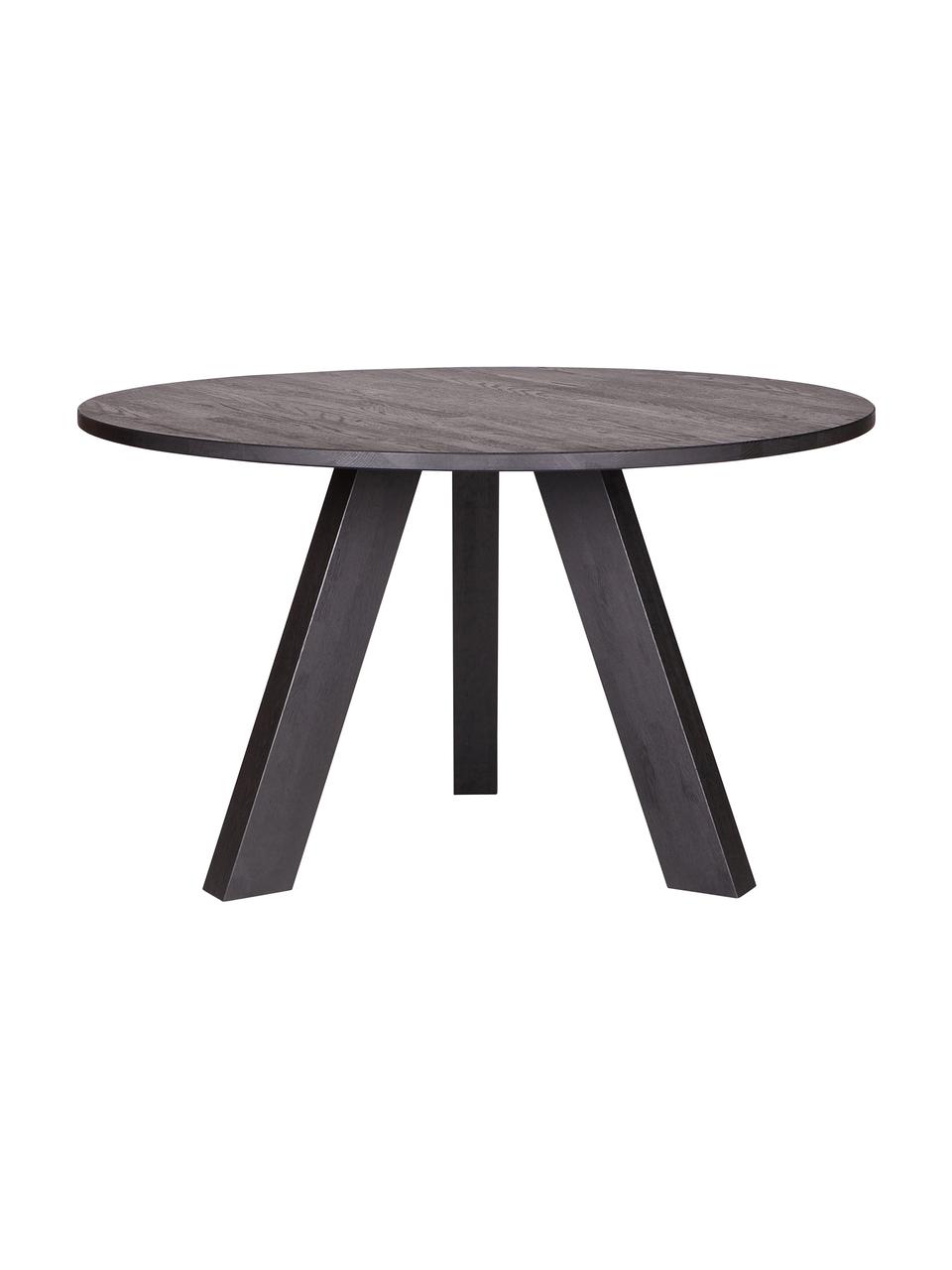 Table ronde bois massif Rhonda, Ø 129 cm, Bois de chêne massif, Noir, Ø 129 x haut. 75 cm