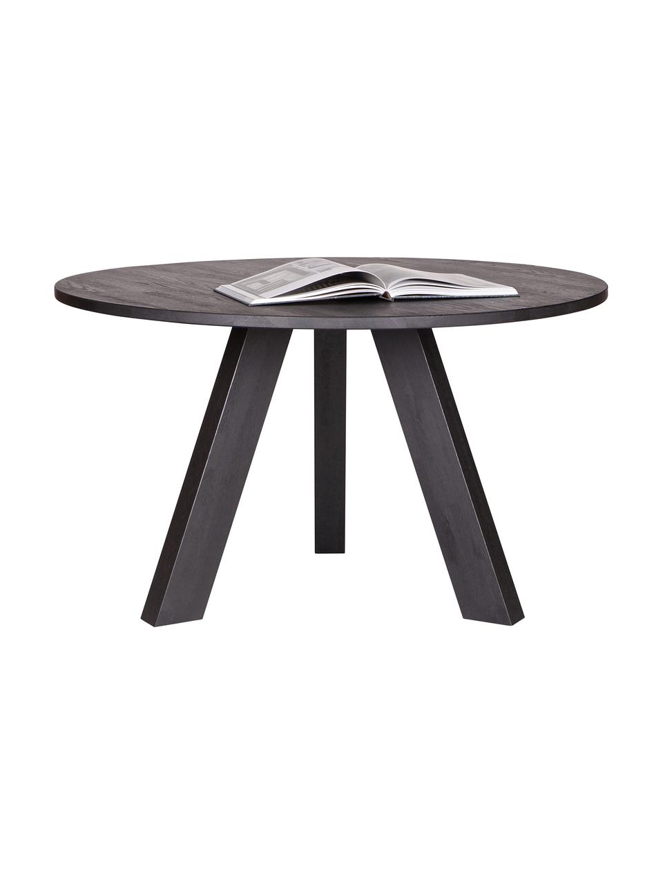 Okrągły stół do jadalni z litego drewna Rhonda, Lite drewno dębowe, Czarny, Ø 129 x W 75 cm