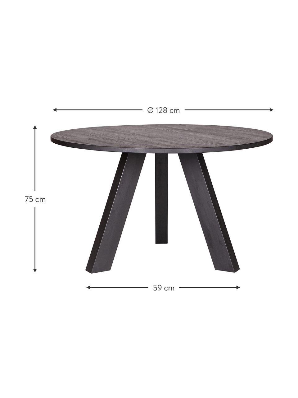 Mesa de comedor redonda de madera maciza Rhonda, Madera de roble maciza, Negro, Ø 129 x Al 75 cm