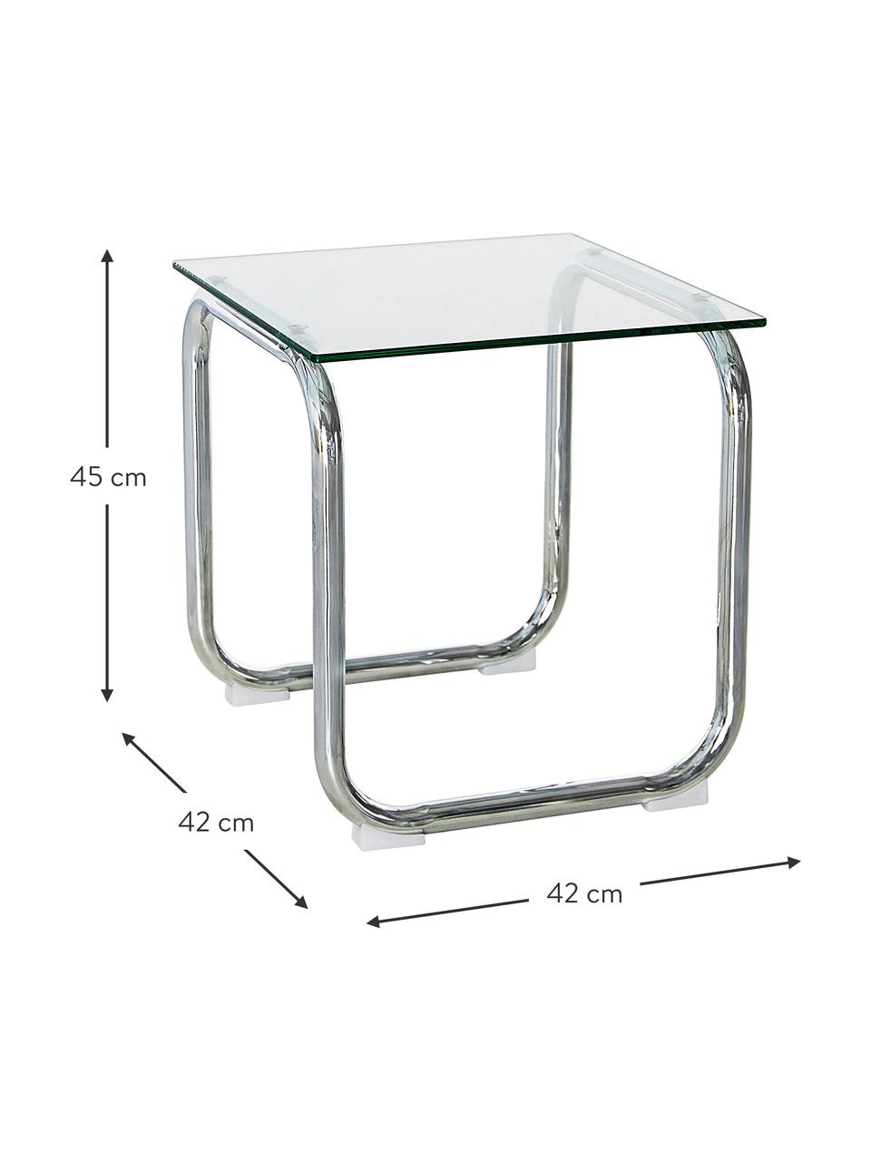 Bijzettafel Lulu met glazen tafelblad, Tafelblad: gehard glas, Frame: gehard glas, Transparant, chroomkleur, B 42 x H 45 cm