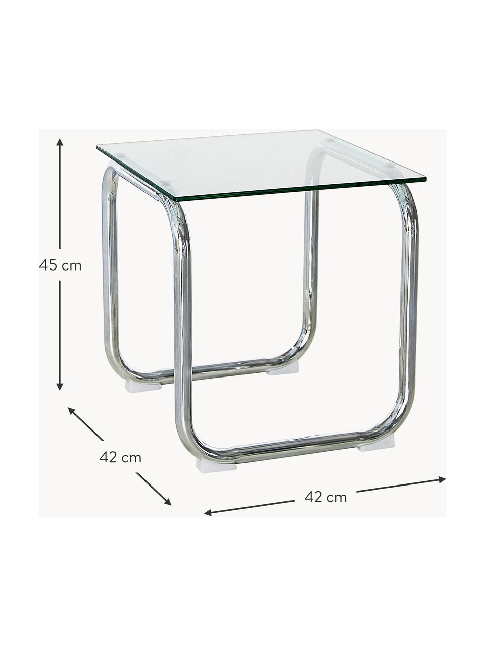 Beistelltisch Lulu mit Glasplatte, Tischplatte: Glas, gehärtet, Gestell: Metall, verchromt, Transparent, Chromfarben, B 42 x H 45 cm