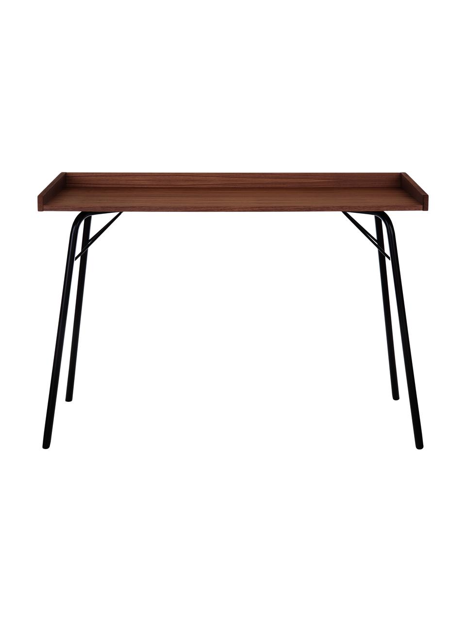 Psací stůl s dýhou z ořechu Rayburn, Tmavé dřevo, černá, Š 115 cm, H 52 cm