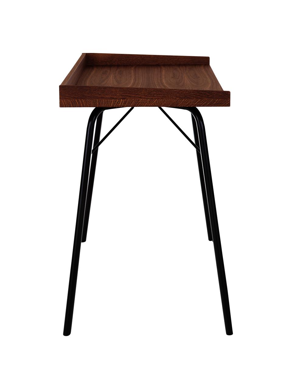 Scrivania con piano in finitura di noce Rayburn, Struttura: metallo verniciato a polv, Legno scuro, nero, Larg. 115 x Prof. 52 cm