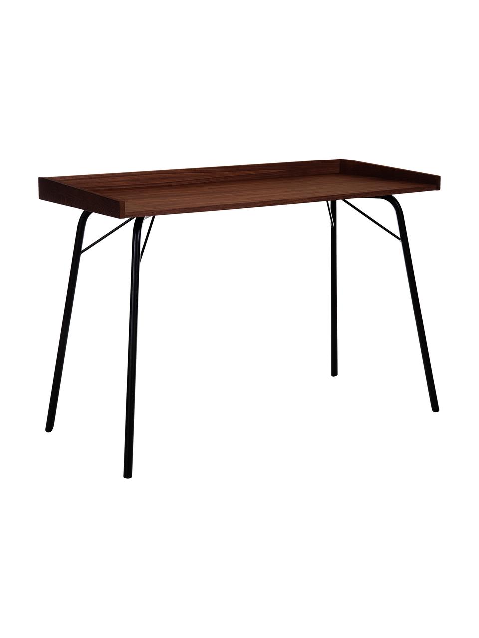 Psací stůl s dýhou z ořechu Rayburn, Tmavé dřevo, černá, Š 115 cm, H 52 cm