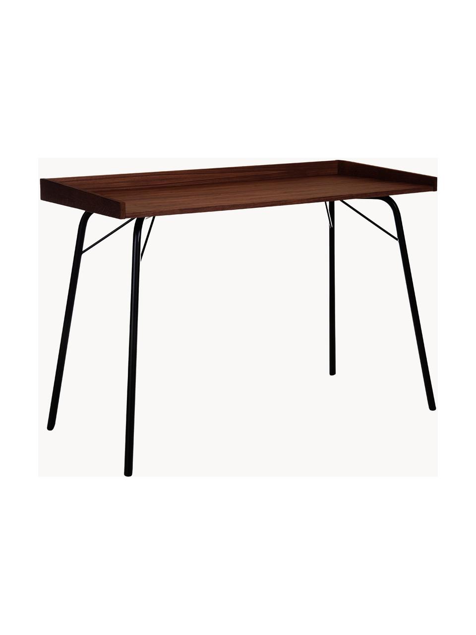 Psací stůl s dýhou z ořechu Rayburn, Tmavé dřevo, černá, Š 115 cm, H 52 cm