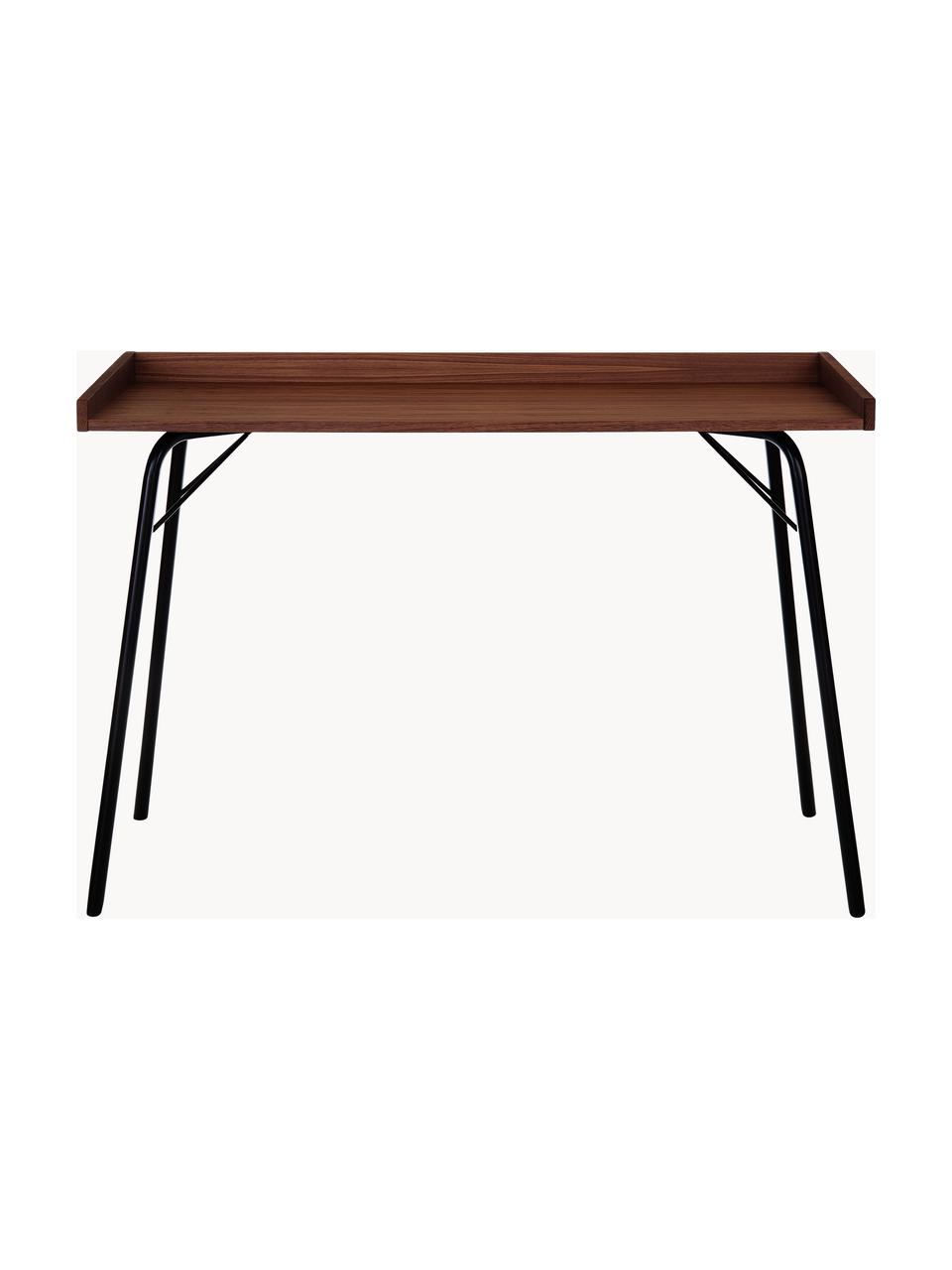 Bureau avec plateau plaqué noyer Rayburn, Bois foncé, noir, larg. 115 x prof. 52 cm