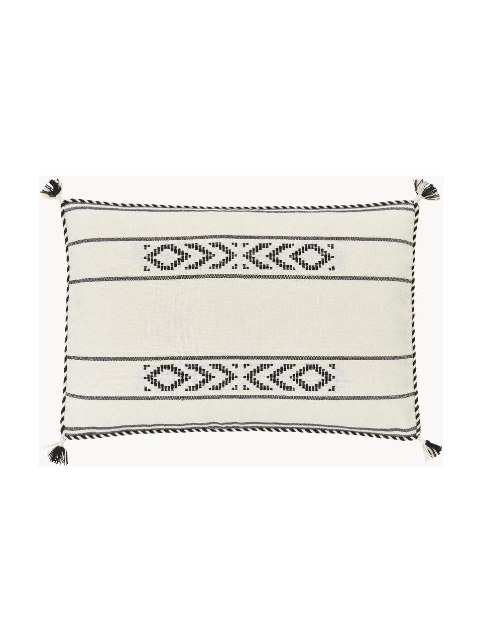 Housse de coussin rectangulaire ethnique Okiro, 100 % coton, Beige, noir, larg. 40 x long. 60 cm