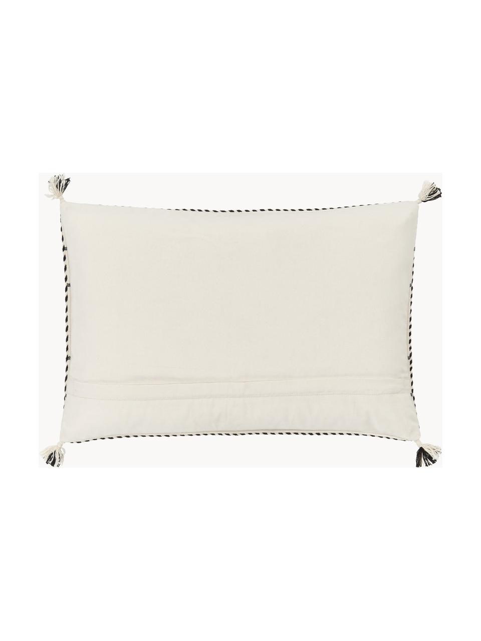 Katoenen kussenhoes Okiro met bies en kwastjes in zwart/beige, 100% katoen, Beige, zwart, B 40 x L 60 cm