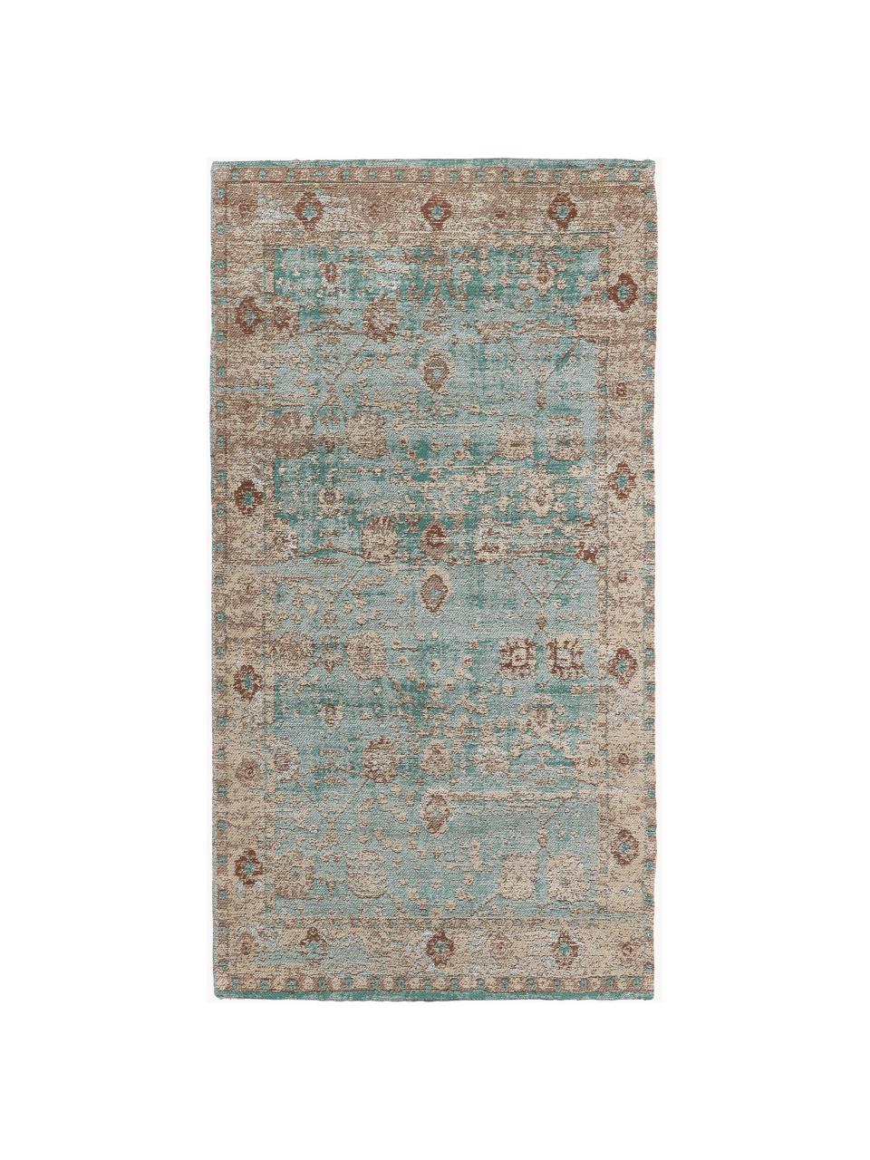 Chenilleteppich Rimini, handgewebt, Flor: 95 % Baumwolle, 5 % Polye, Türkisgrün, Beige, Braun, B 160 x L 230 cm (Grösse M)