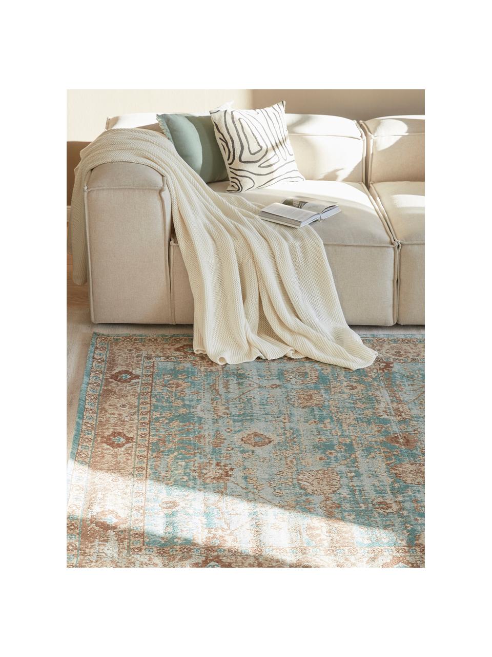 Tapis chenille tissé main Rimini, Turquoise, taupe, brun, larg. 160 x long. 230 cm