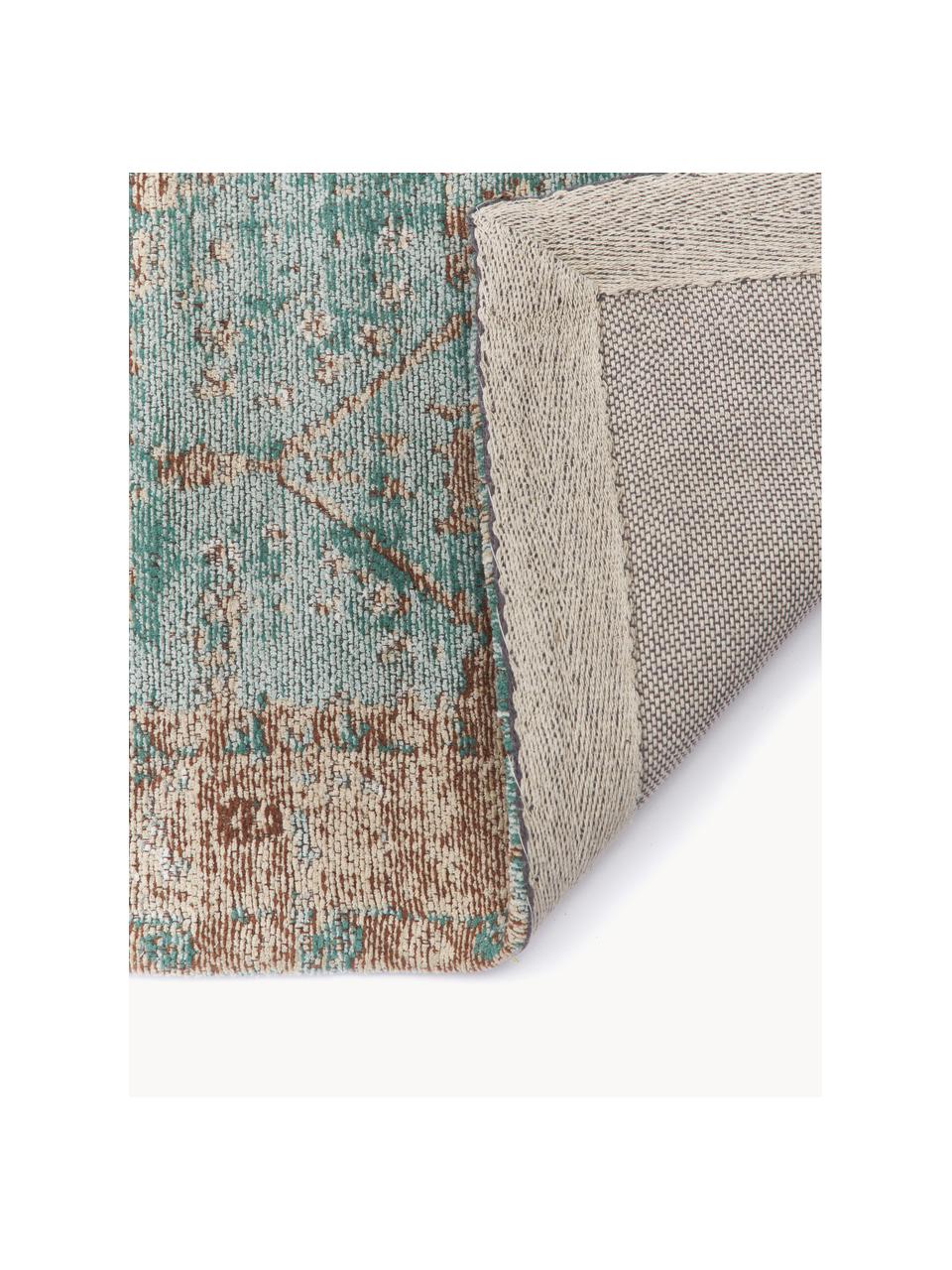 Tapis chenille tissé main Rimini, Turquoise, taupe, brun, larg. 160 x long. 230 cm