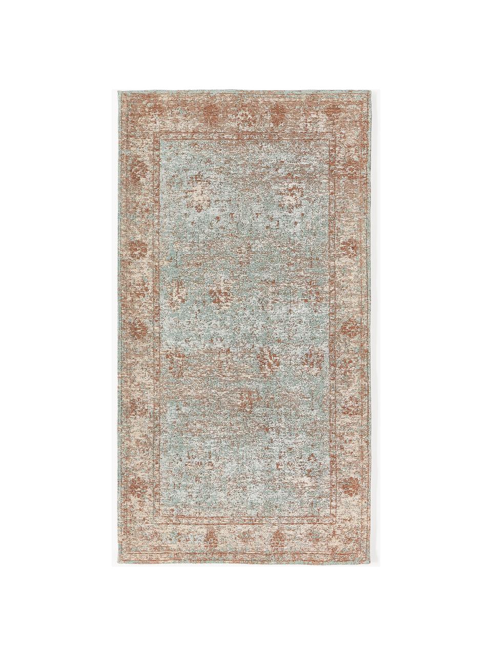 Chenilleteppich Rimini, handgewebt, Flor: 95 % Baumwolle, 5 % Polye, Türkisgrün, Beige, Braun, B 160 x L 230 cm (Größe M)