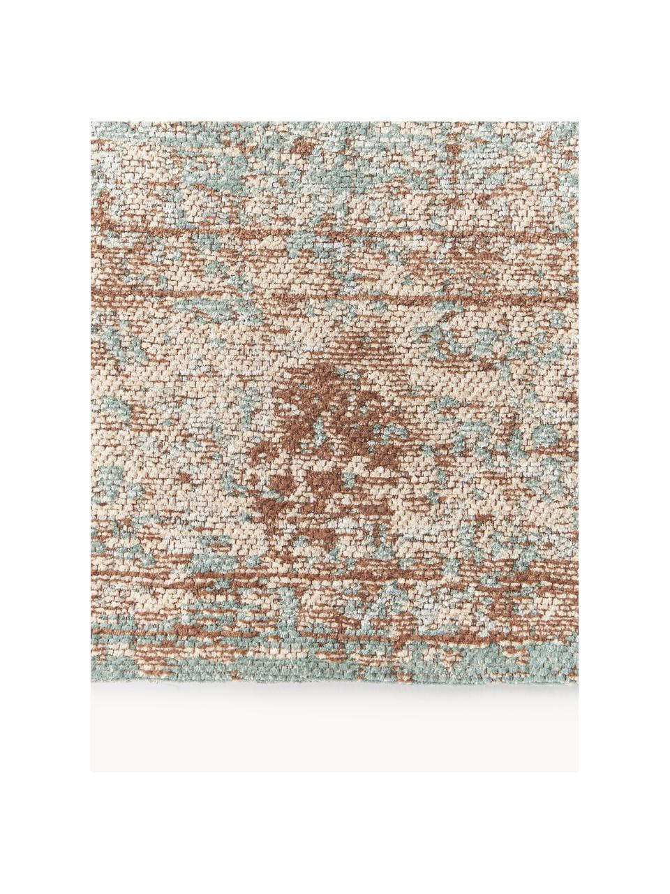 Tapis chenille tissé main Rimini, Turquoise, taupe, brun, larg. 160 x long. 230 cm