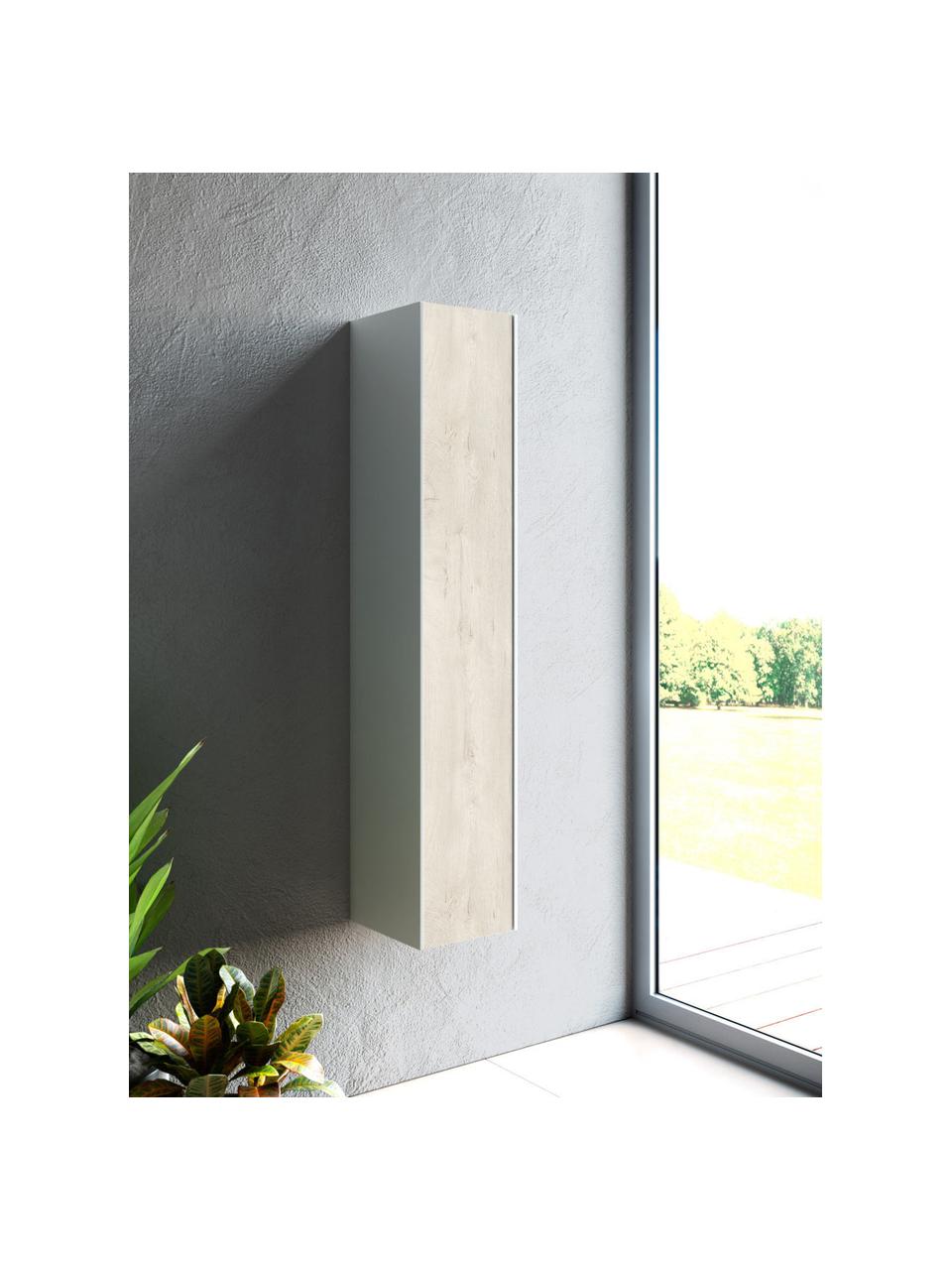 Mueble de baño alto Ago, 25 cm, Estructura: aglomerado con lámina de , Estantes: vidrio, aglomerado con lá, Blanco, aspecto madera de roble, An 25 x Al 130 cm