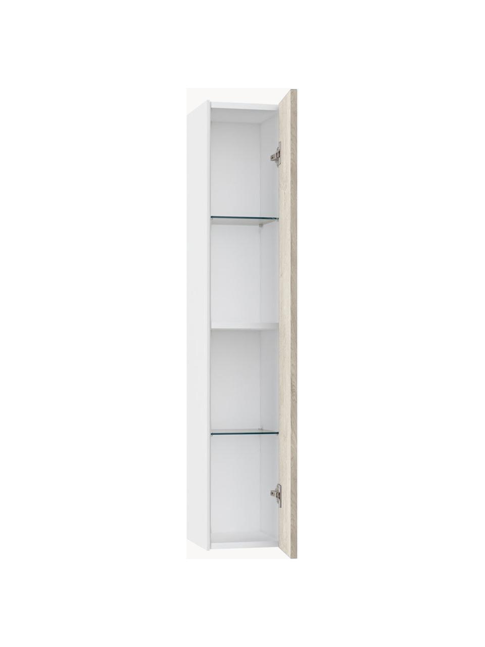 Mueble de baño alto Ago, 25 cm, Estructura: aglomerado con lámina de , Estantes: vidrio, aglomerado con lá, Blanco, aspecto madera de roble, An 25 x Al 130 cm