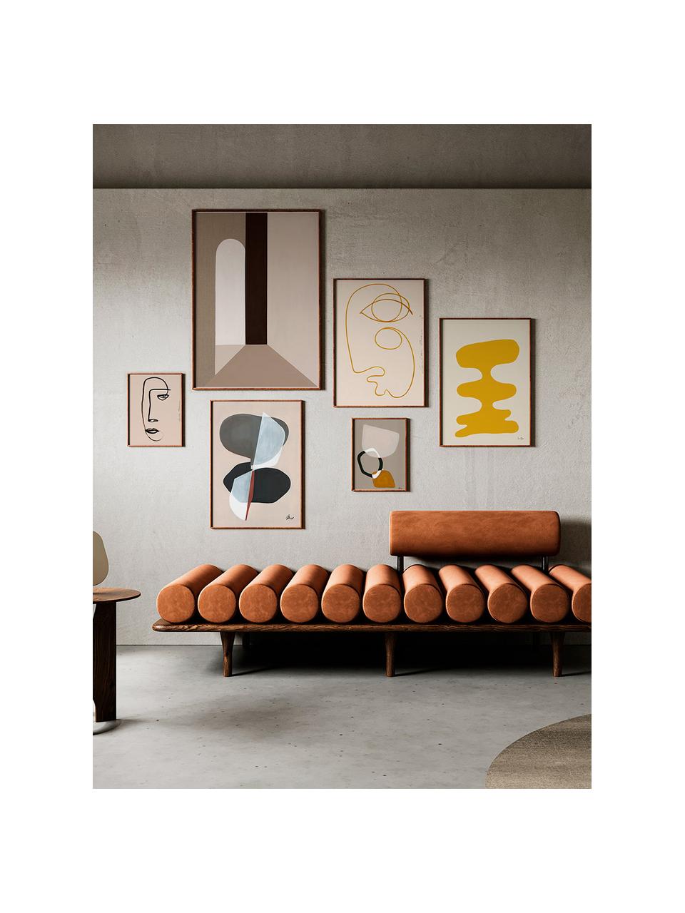 Poster Artwall no. 14 met lijst, set van 6, Lijst: grenenhout, Beige- en geeltinten, Set met verschillende formaten