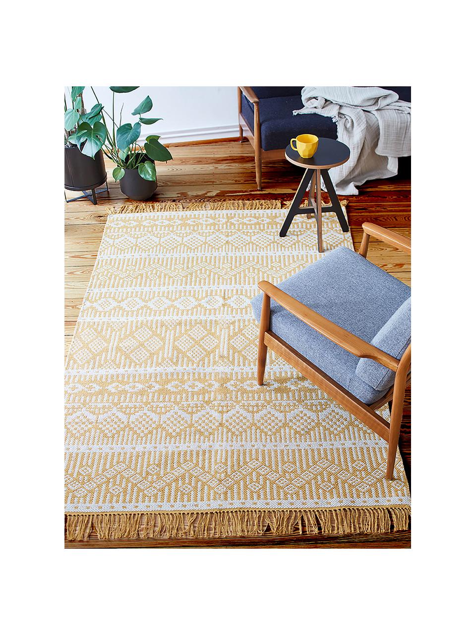 Tapis ethno en jaune Panama, Crème, jaune moutarde