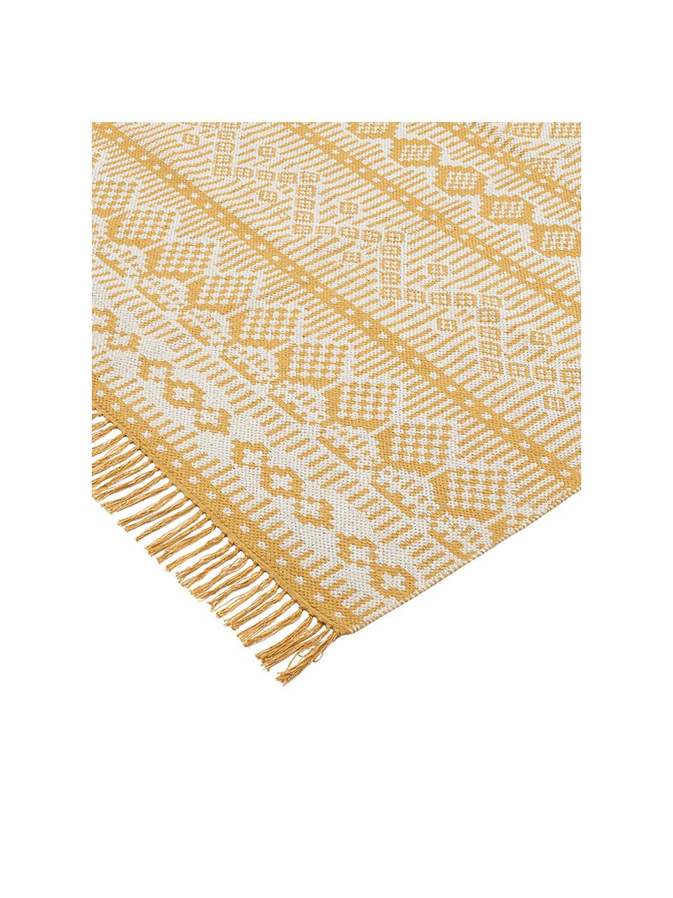 Ethno Teppich Panama aus recycelter Baumwolle, 100% Recycelte Baumwolle, Creme, Senfgelb, B 70 x L 140 cm (Größe XS)