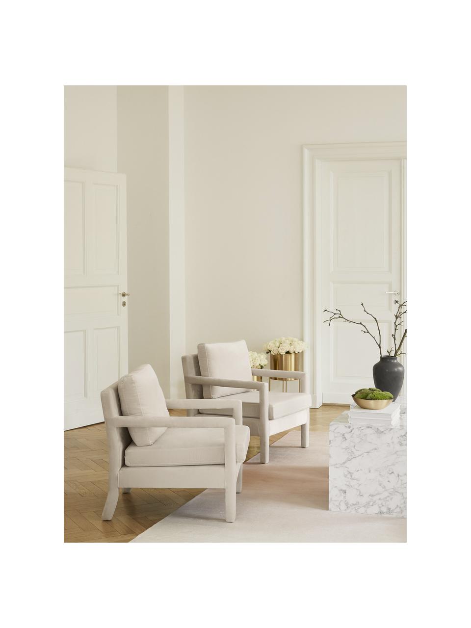 Samt-Sessel Claudette in Beige, Bezug: Samt (100% Polyester) Der, Gestell: Massives Kiefernholz, Spe, Samt Beige, B 65 x T 75 cm